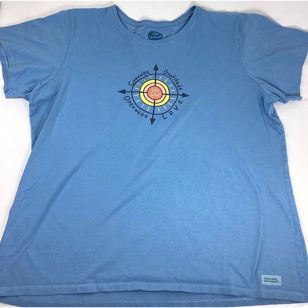 Life Is Good Tee Shirt Womens Size XXL Blue Courage Gratitude Open Love Compass